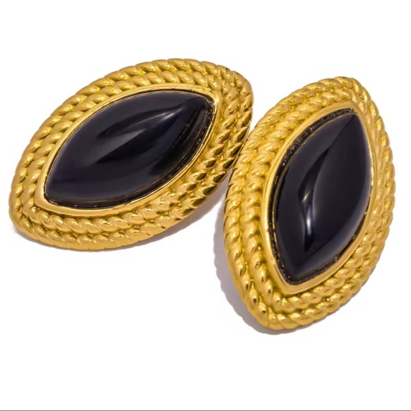 Oval 18K Gold Stainless Steel Waterproof  Earrings - Picture 1 of 3